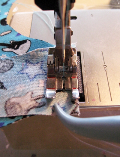 Sewing with the more traditional stiletto end.